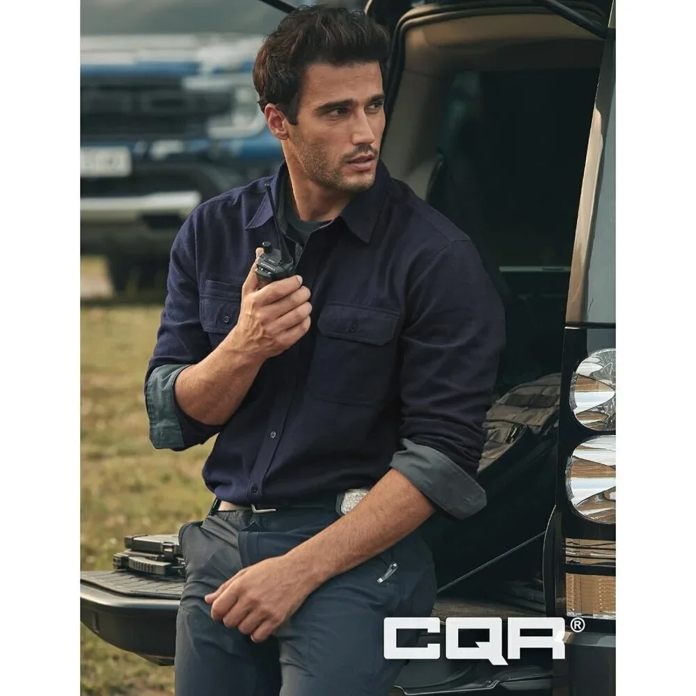🆕Mens Solid Navy Cotton Flannel Shirt Long Sleeve Casual Outdoor Plaid